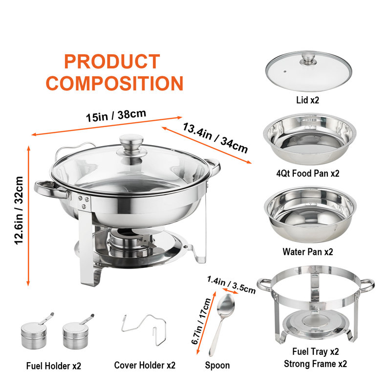 Stainless Steel Round Chafing Dish Set with Glass Lid
