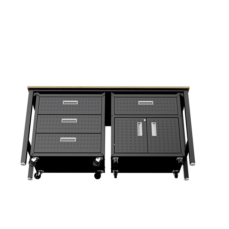 Établi l 72 po avec 2 armoires de garage mobiles gris anthracite Fortress, Gris anthracite