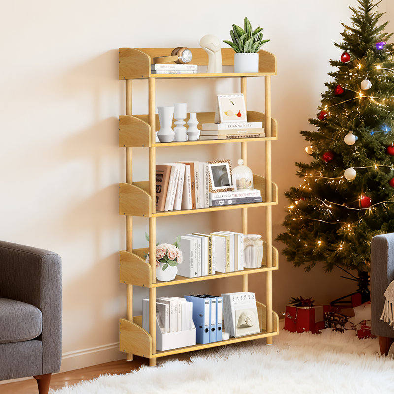 Bibliothèque 57,09 "avec support à 5 niveaux pour salon, (5 tablettes) H 57,09 po x l 31,26 po x P 9,5 po, Jaune