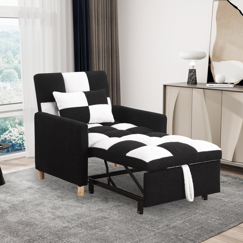 Chaise longue rembourrée Akuol, Noir / blanc Teddy