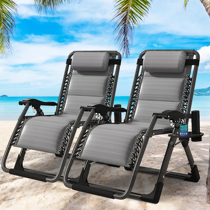 Zero Gravity Chair, Adjustable Reclining Lounge Chair with Removable Cushion, Headrest, Cup Holder for Indoor Outdoor, Supports Over 440lbs