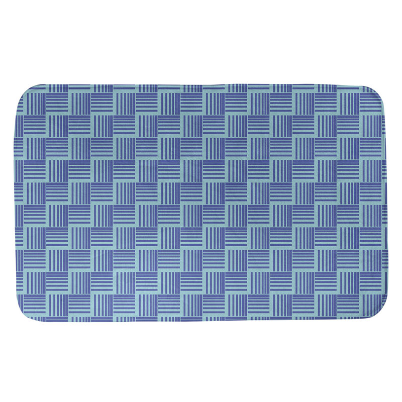 Jaya Memory Foam Non-Slip Bath Rug, 17" W x 24" L, Teal/Blue