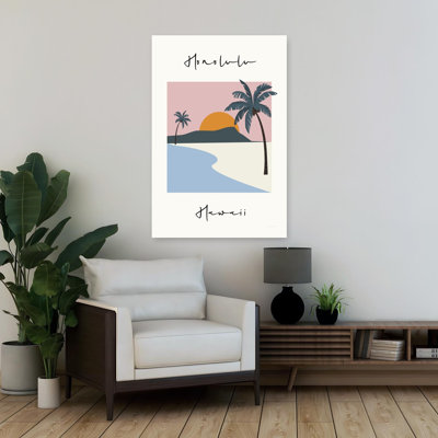 Honolulu Retro Vibe Retro Abstract Palm Tree Beach Ocean Wall Art Print
