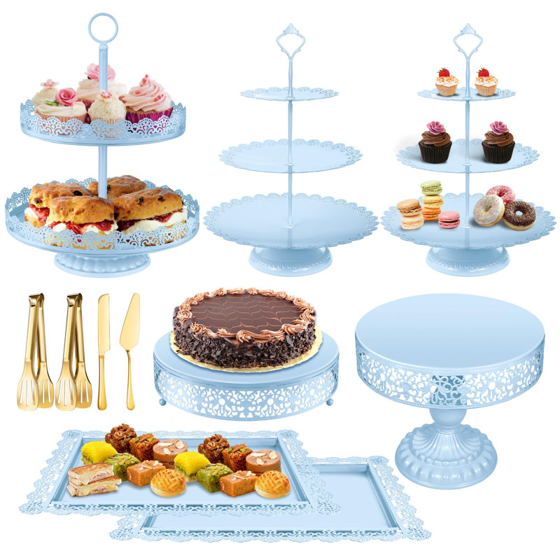 Présentoir à gâteaux Plateau de table à dessert en métal, Bleu