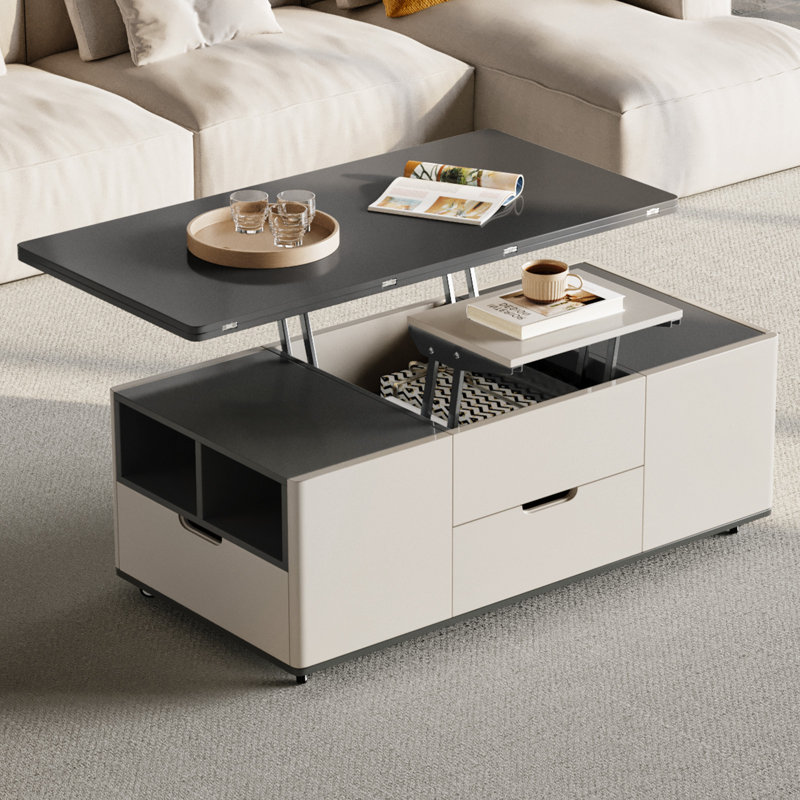Multifunctional Centre Table,Modern Lift Top Coffee Table With 4 Storage Stools,Extendable Coffee Table
