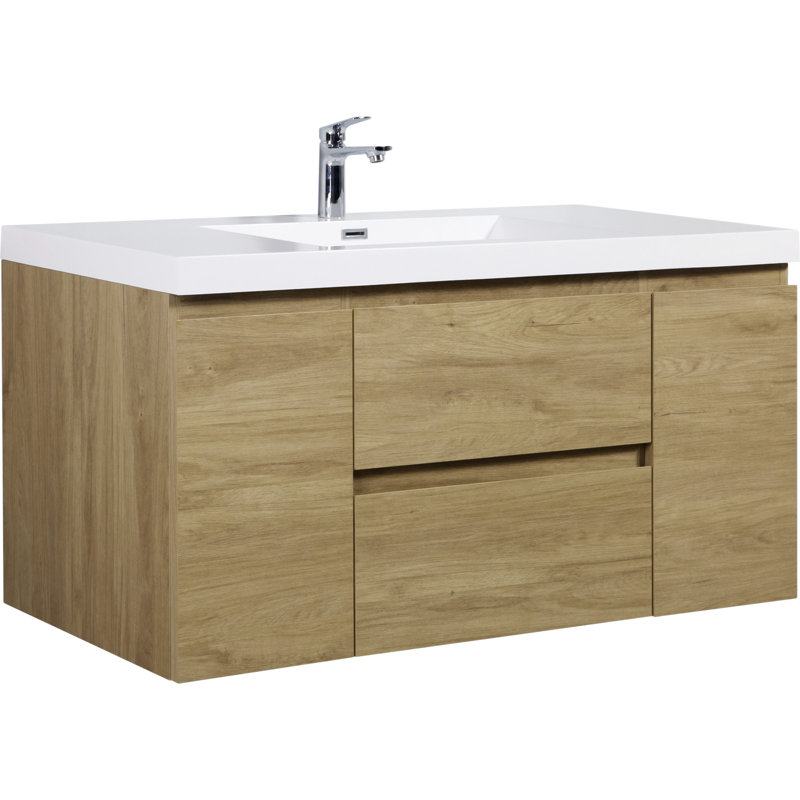 48" Floating Bathroom Vanity With Sink, Chêne