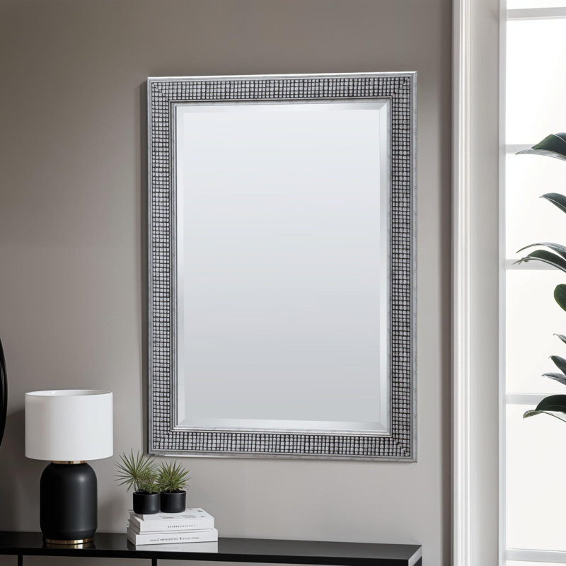 Abbie Cobble Framed Wall Mounted Accent Mirror in Distressed Silver, 90.5cm H x 116cm W