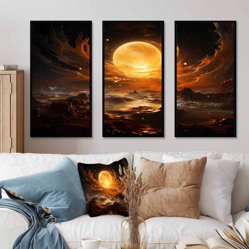 Verre de feu saturn planète II - art mural de la planète espace, H 28 po x l 36 po, Cadre flottant noir
