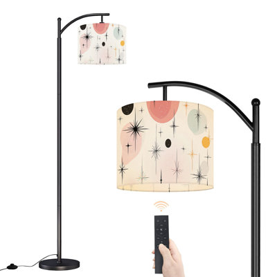Arc Floor Lamp with Adjustable Lampshade Mid Century Modern Palm Springs Stylized Stars Circular Orbs Standing Lamp 3 Color Temperatures Dimmable Tall Pole Lamp with Foot Switch for Bedroom