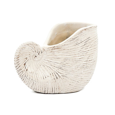 8.5X5.5X6.3 Inches Beige Finish Sand And Cement Shell Planter, Complements Industrial Home Decor Planter With Design, Textured Finish, For Plant Decoration