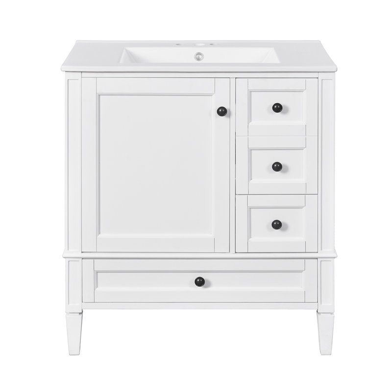 Meuble-lavabo moderne de 30 po avec lavabo en céramique, 3 tiroirs, meuble de rangement moderne en bois massif, idéal pour la maison