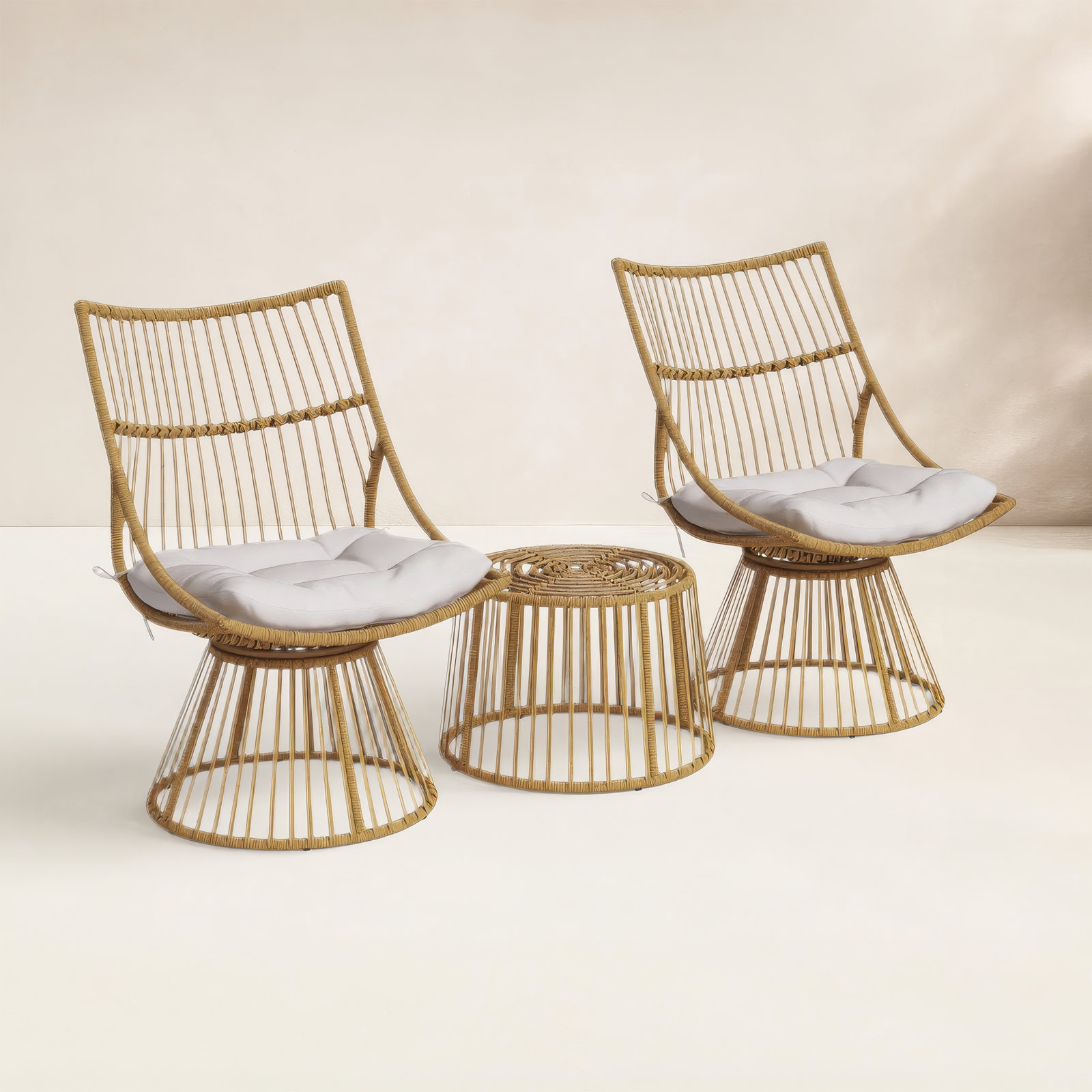 Fiona 2 - Person Patio Conversation Set with Cushions, Light Gray, Natural