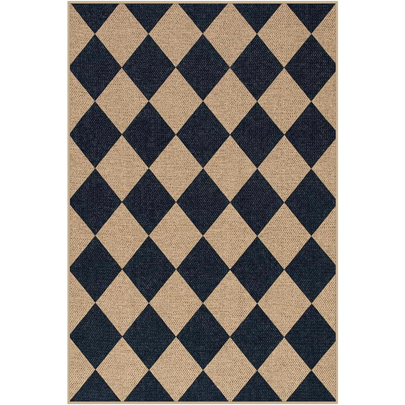 Tapis de cuisine en jute à carreaux - neutre - antidérapant, lavable, à poils courts, de style campagnard à losanges, pour vestibule / porche / porte