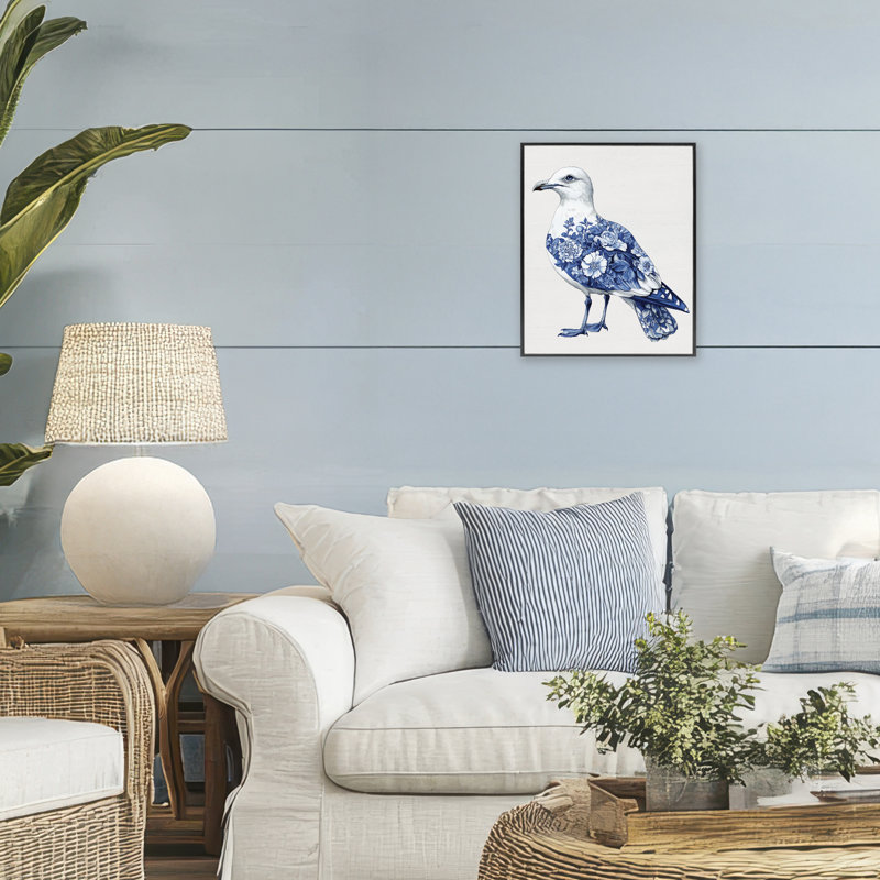 «Funky Toile Seagull», estampe numérique giclée encadrée, H 14 po x l 11 po, Giclée encadrée noir minuit