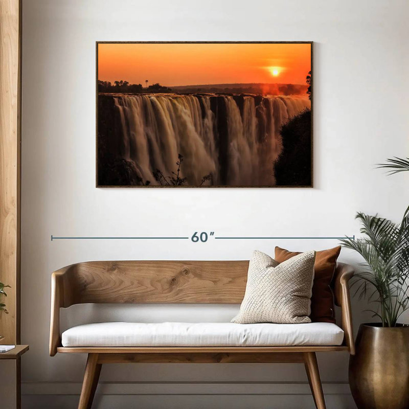Majestic Victoria Waterfalls, Floating Frame Walnut, 43" X 29"