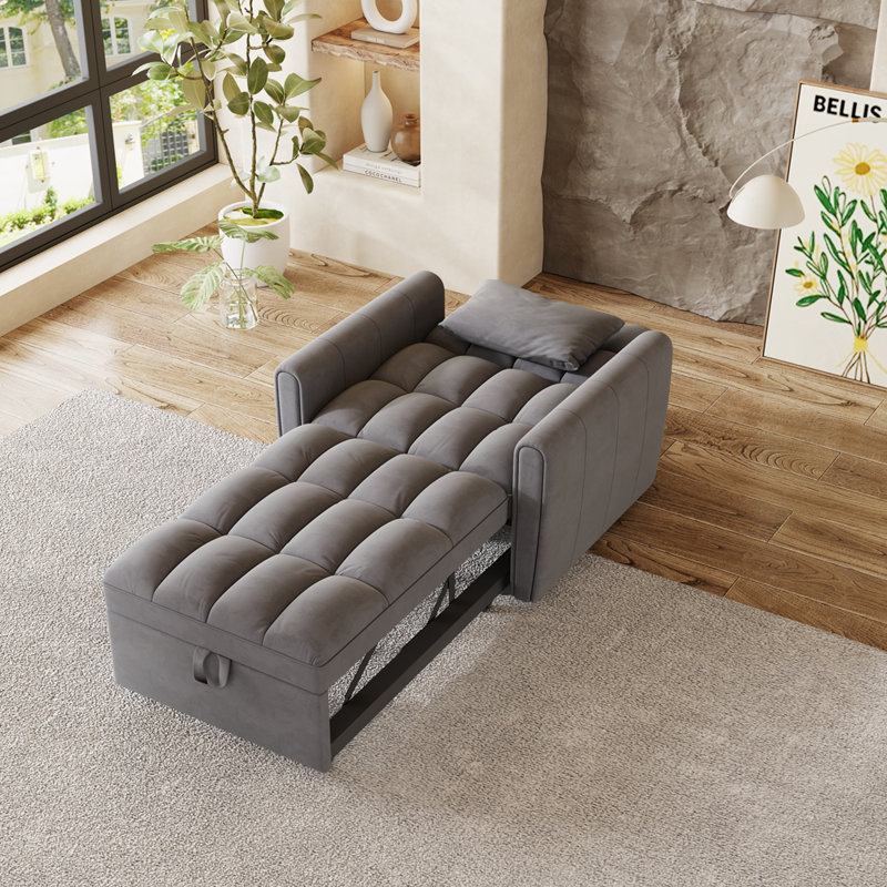 Versatile Foldable Sofa Bed with Adjustable Backrest and Pillows, Dark Grey Velvet