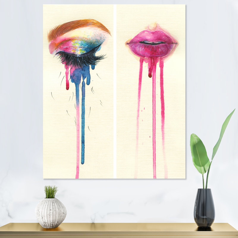 Eyes & Lips With Vivid Make Up - Décoration murale glam sur toile, H 12 po x l 8 po x P 1 po, Toile tendue