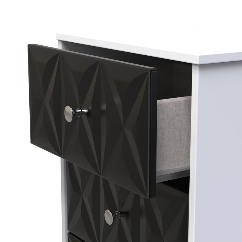 San Jose Bedside Table, Deep Black/White Matt