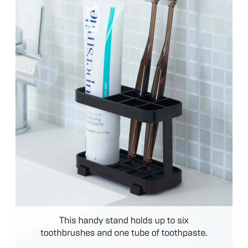 Black Steel Tower Toothbrush Stand with Rubber Mat