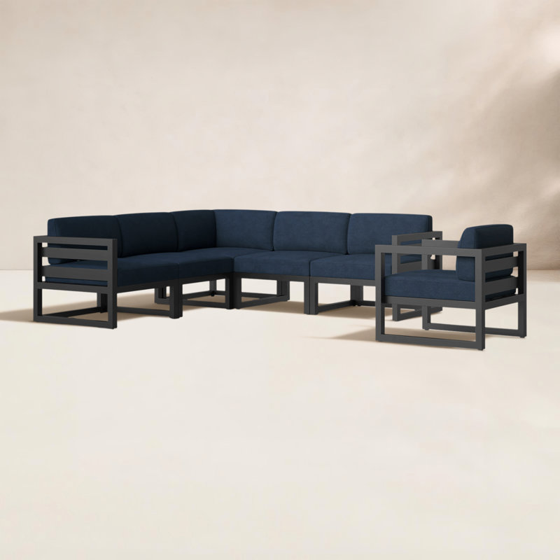 Avion 6 Piece Sectional Set - Black, Spectrum Indigo Sunbrella®, Black