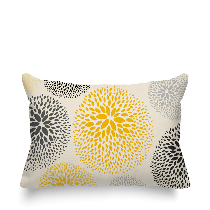 Coussin décoratif intérieur / extérieur en polyester filé floral Bavière, Jaune / crème / noir / gris