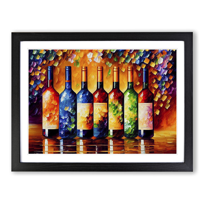 XH1022-10166X Wine Bottle Painting Vol.1 - Single Picture Frame Painting, Black, 46cm H x 64cm W x 2cm D