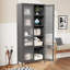 Bibliothèque en métal, armoire de rangement avec portes en verre cannelé, bibliothèque avec rangement