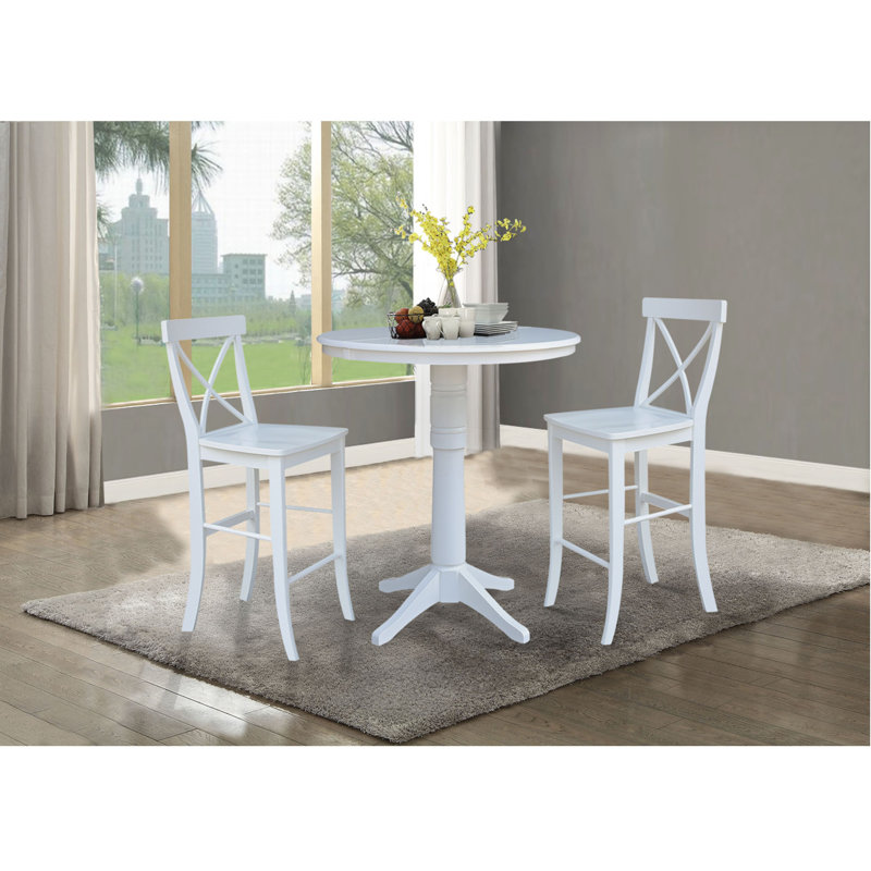 Ensemble de salle à manger extensible en bois massif Chaaya, Blanc, 3 pièces