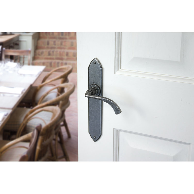 Gothic Curved Sprung Lever Latch Set, Pewter Patina, Left