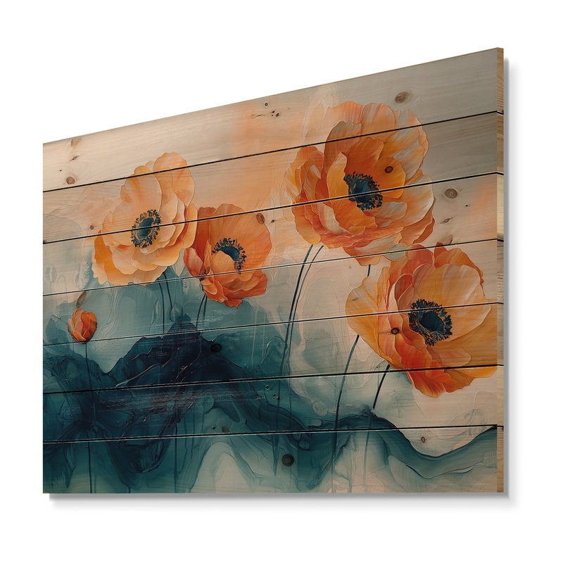 Aquarelle de fleurs de renoncule, rivière II - décoration murale en bois de renoncule - sur bois de pin naturel