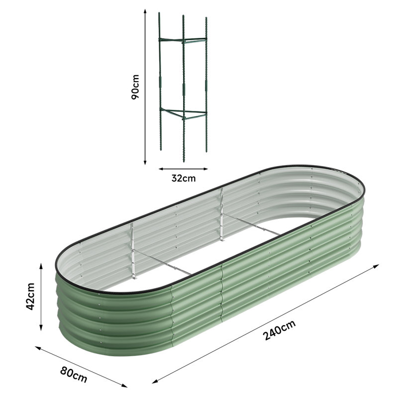 Metal Raised Garden Bed, 42cm H x 240cm W x 80cm D, Green