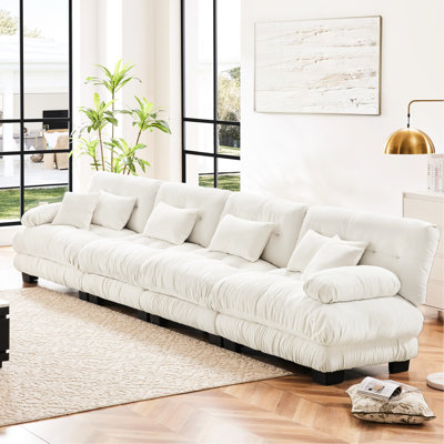 4 Chenille Sectional Couch: Comfy White For Office. Soft Upholstery. Exquisite Stylish Look. Fillings. Flexible Combinations Offered. Waist Pillows Extra Support. Throw