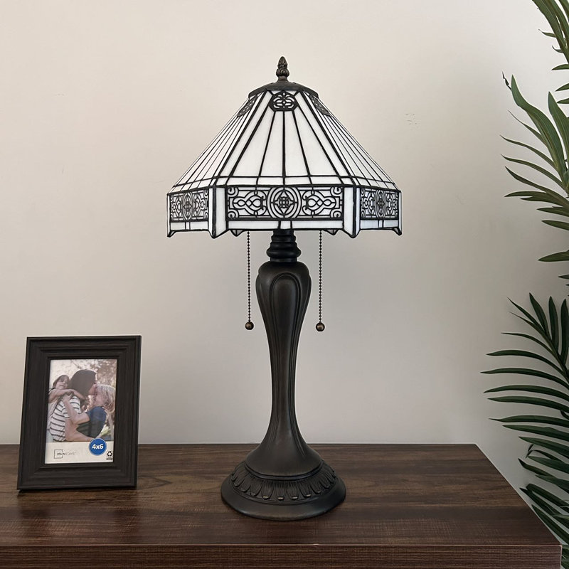 Foerster Tiffany Style Table Lamp White Hexagon Stained Glass LED Bulb Included 22"H*12"W*12"D, White