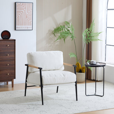 Chaise moderne avec coussins de dossier neutres, structure en métal, bois, 26,83 po pour les chambres, rembourrage confortable et matériaux en bois, 26,83 po, convient à un décor de chambre à coucher