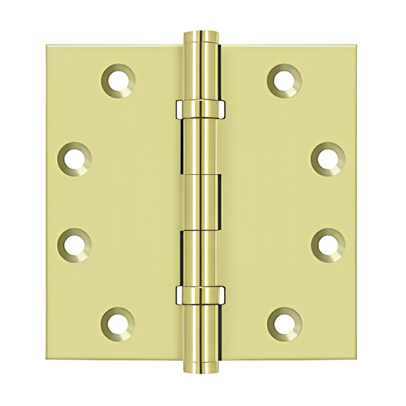 Deltana DSB45B4 4-1/2" x 4-1/2" Square Hinges, Ball Bearings in Brushed Brass Pair, Polished Brass