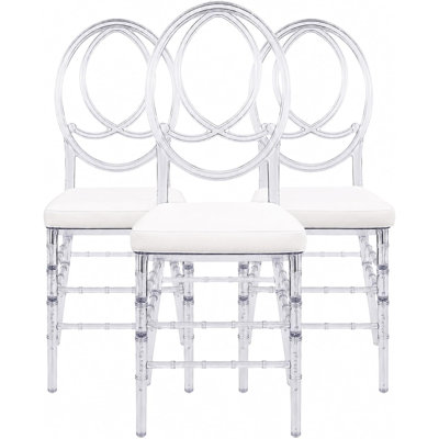 Ensemble de 3 chaises ovales à dossier ovale - Chaises transparentes empilables entièrement assemblées, moule unique, sans vis, pas de bruit grinçant, chaise de salle à manger élégante pour mariage, salle de réception, cuisine, maison