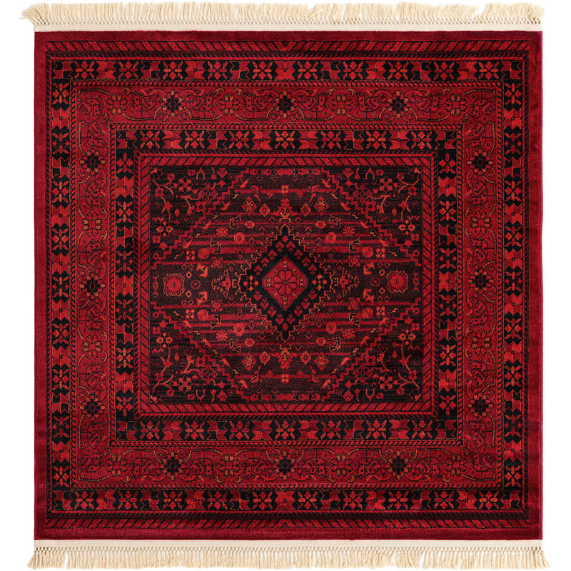 Tapis oriental en mélange rouge, Carré 5 pi