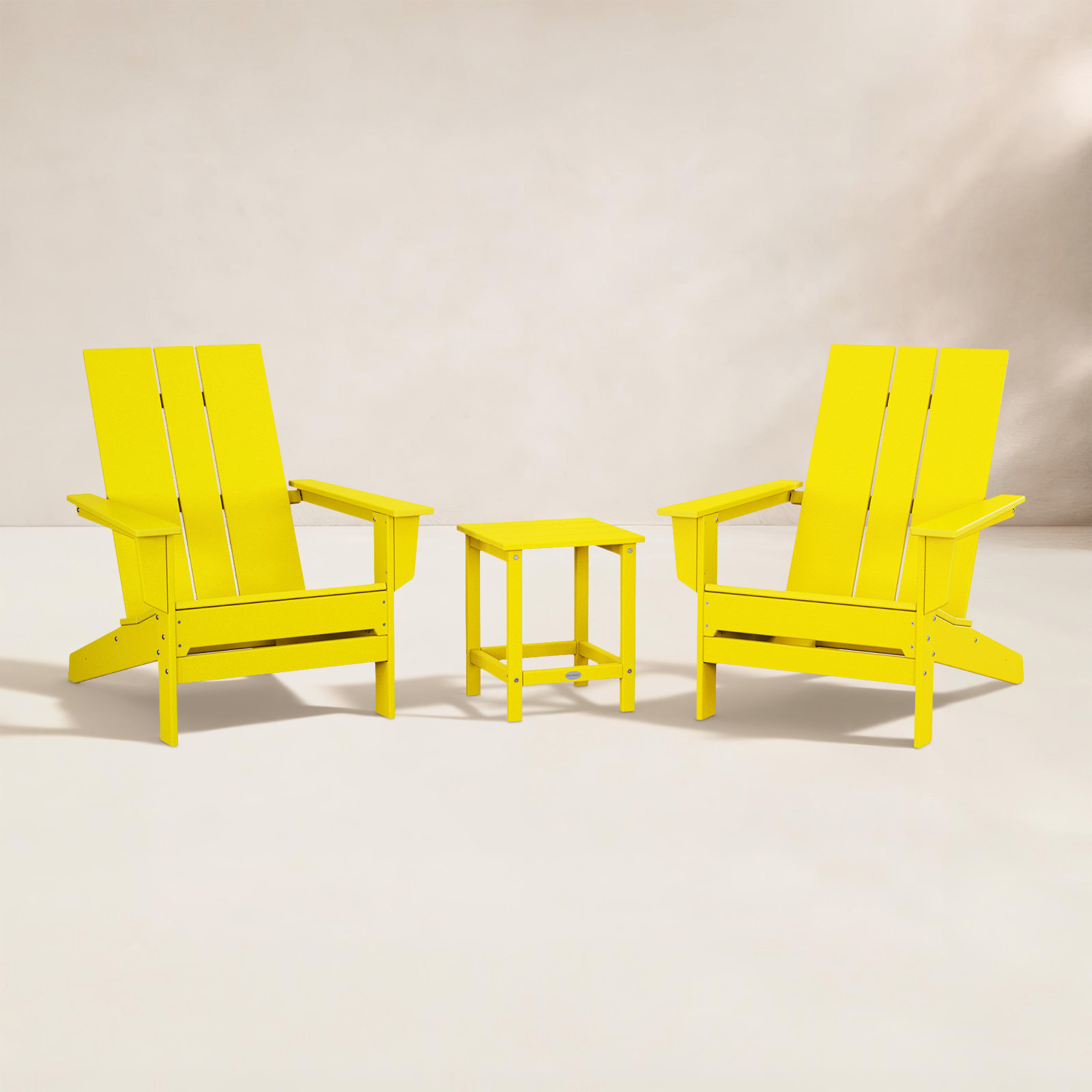 POLYWOOD® x 2-Person Oversized Adirondack Outdoor Seating Group with Side Table, Lemon