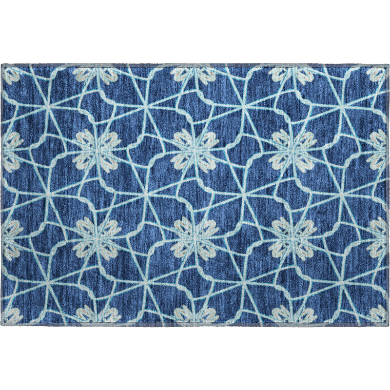 Premium Machine Washable Prisco Navy Rug, Rectangle 1'8" x 2'6"