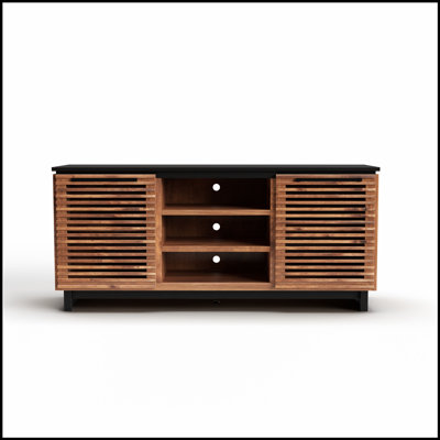 Meuble télé 63 po avec finition bourbon, aucun assemblage requis, pour téléviseurs de 70 po ou moins, parfait pour les espaces de divertissement modernes