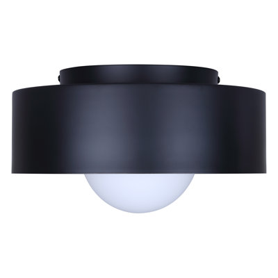 Jindra 12.625 In. 1-Light 60-Watt Contemporary Black Flush Mount With Matte Black With Gold Metal Shade