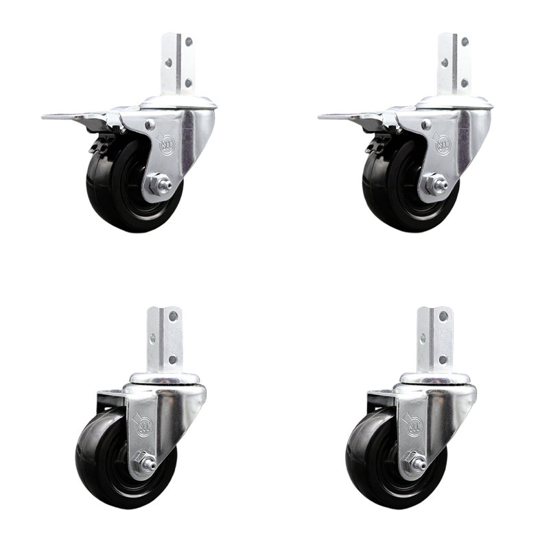 4 Piece Hard Swivel Square Stem Caster Set