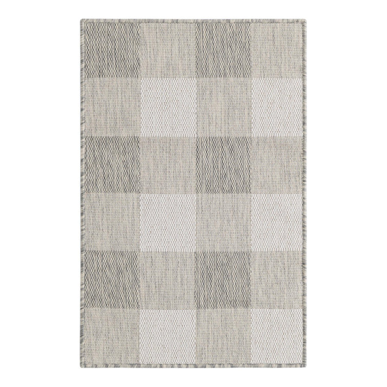 Tereon Checkered Machine Made Power Loom Polypropylene Plastic Indoor/Outdoor Area Rug in Gray