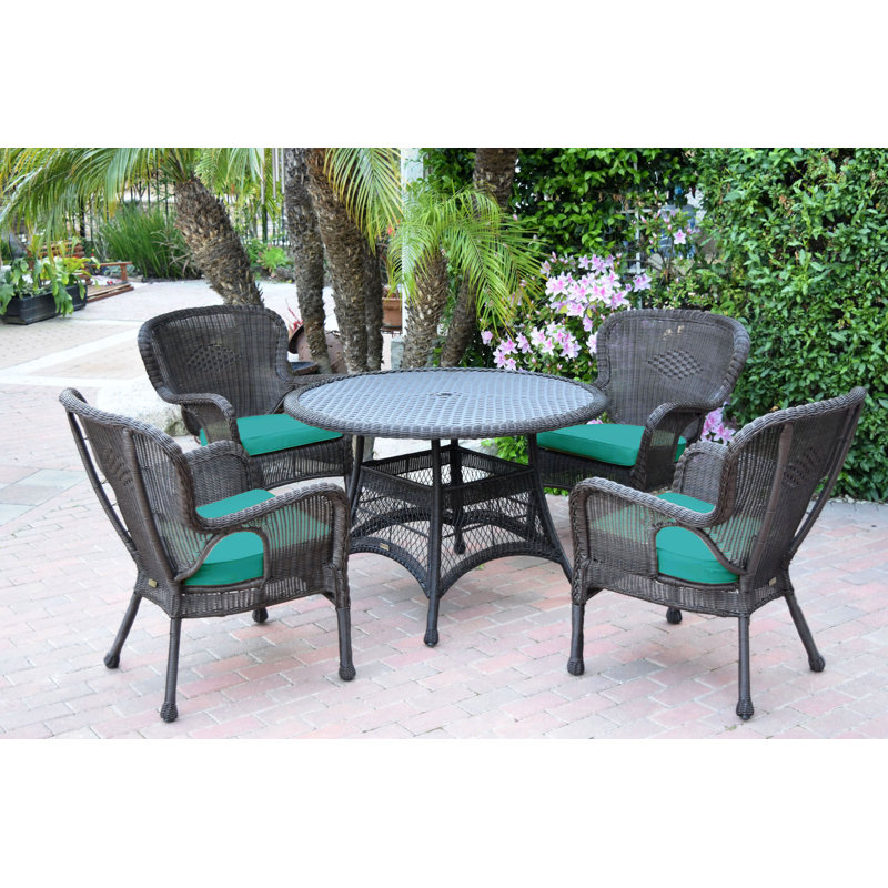 Ensemble repas 5 pièces avec coussins Batchelder, Espresso, Turquoise