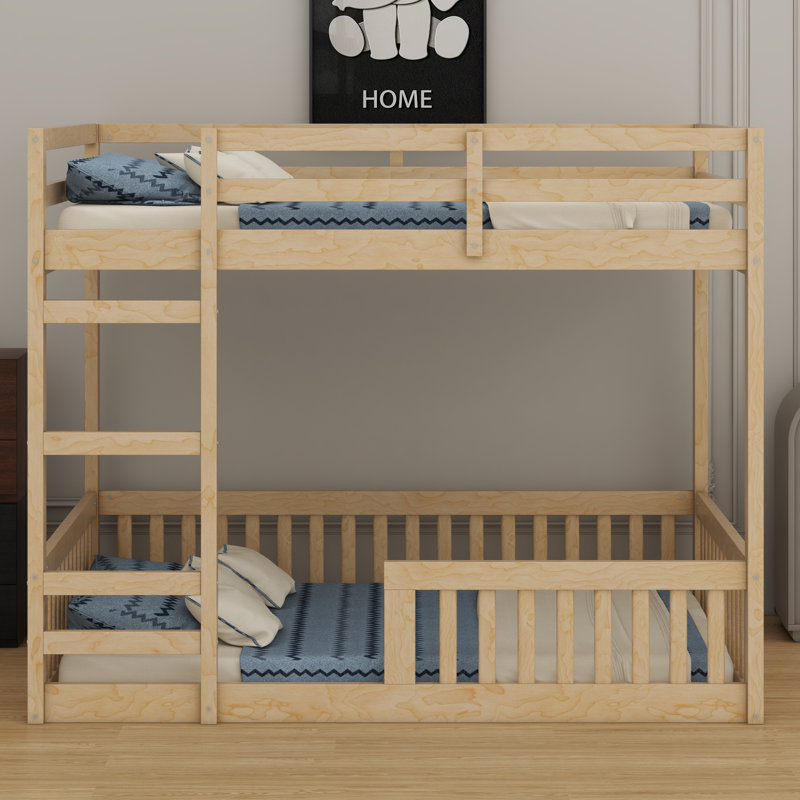 Wood Bunk Bed With Ladder And Guardrails, Natural