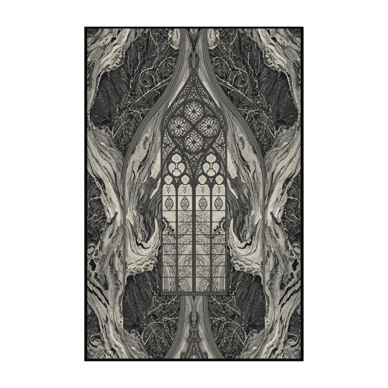 Machine Washable Bates Ornate Glam Marble Rug in Black – Black Binding, 8x12