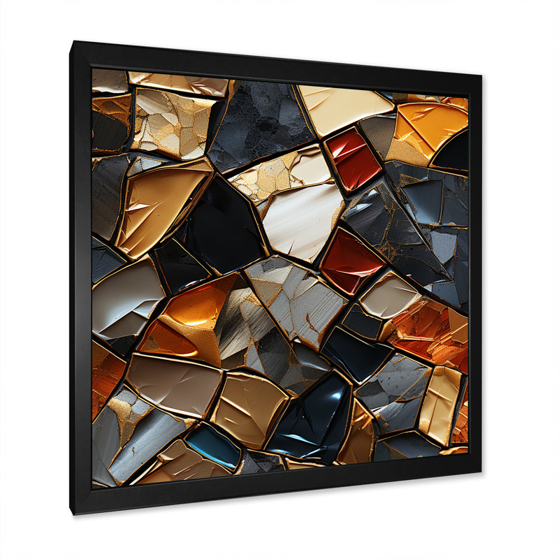 Cubic Mosaic Marble Tiles I - Abstract Tile Wall Art, Cadre simple noir, H 36 po x l 36 po x P 1,5 po