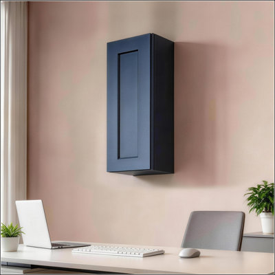 Armoire murale 12 pouces bleu marine Shaker avec 2 tablettes réglables pour le rangement de la cuisine et de la salle de bain