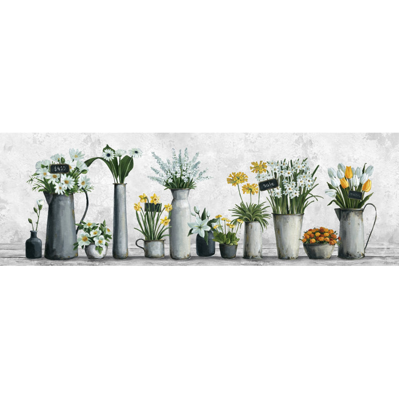 «White and Yellow Flowers», reproduction d'art sur toile, H 20 po x l 60 po