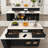 Adjustable Kitchen Island Cart with Seating for 2-4 | Rotating Countertop, Storage Drawers, Glass Display Cabinet & Sockets | Modern Freestanding Breakfast Bar-2075459102